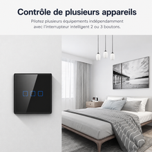 NéoTouch Glass T2/T3 Pro, contrôle de plusieurs appareils avec interrupteur intelligent 2 ou 3 boutons.