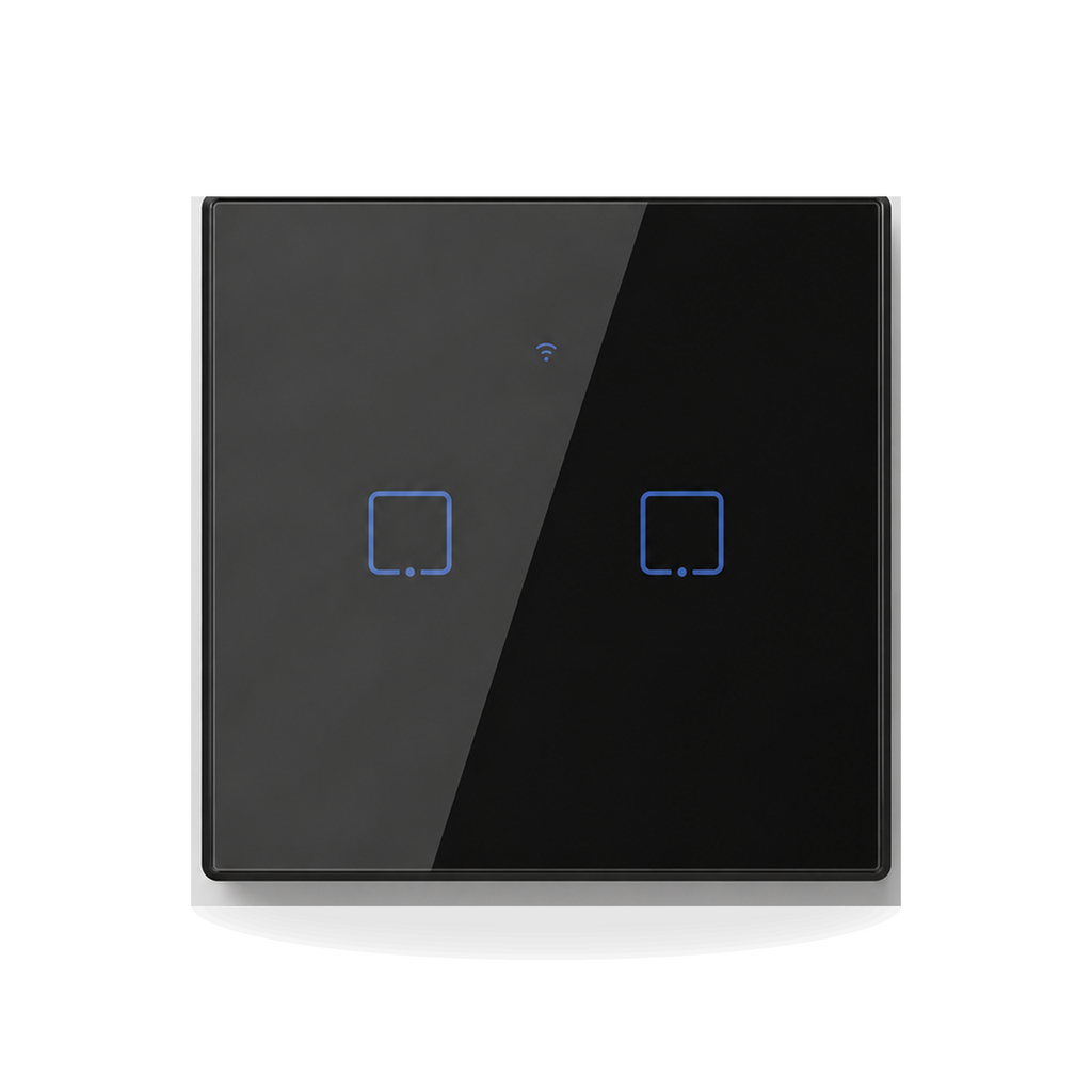 NéoTouch Glass T2/T3 Pro noir à deux canaux, interrupteur tactile WiFi et RF433 standard UK.