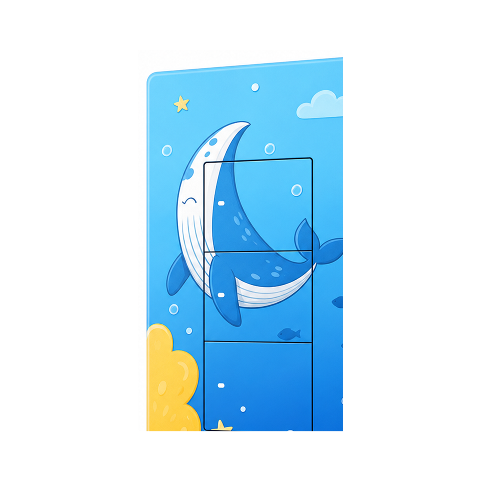 Cache Cartoon bleu pour NéoTouch Ultimate T5 Pro trois canaux sur fond blanc.