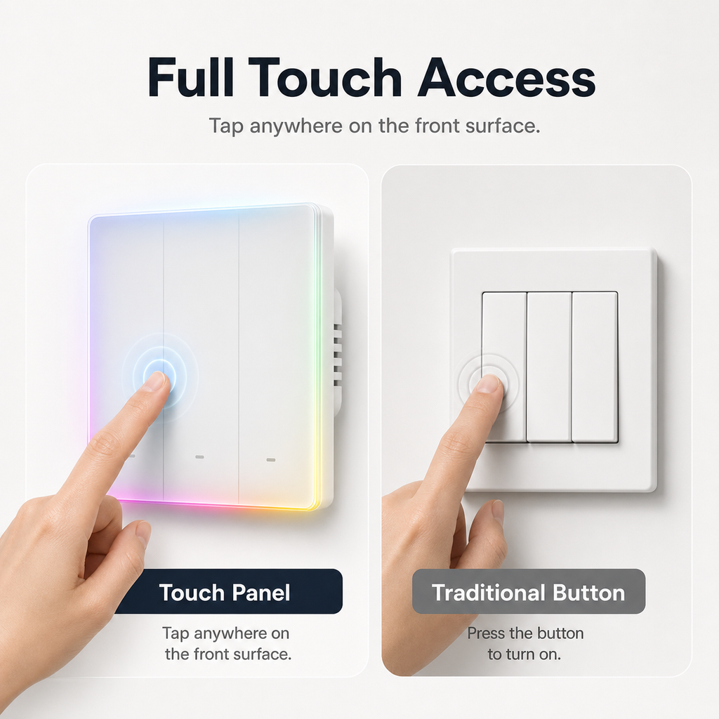 Full touch access feature image for NéoTouch Ultimate T5 Pro wall switch