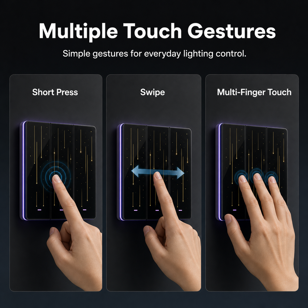 Multiple touch gesture control image for NéoTouch Ultimate T5 Pro wall switch