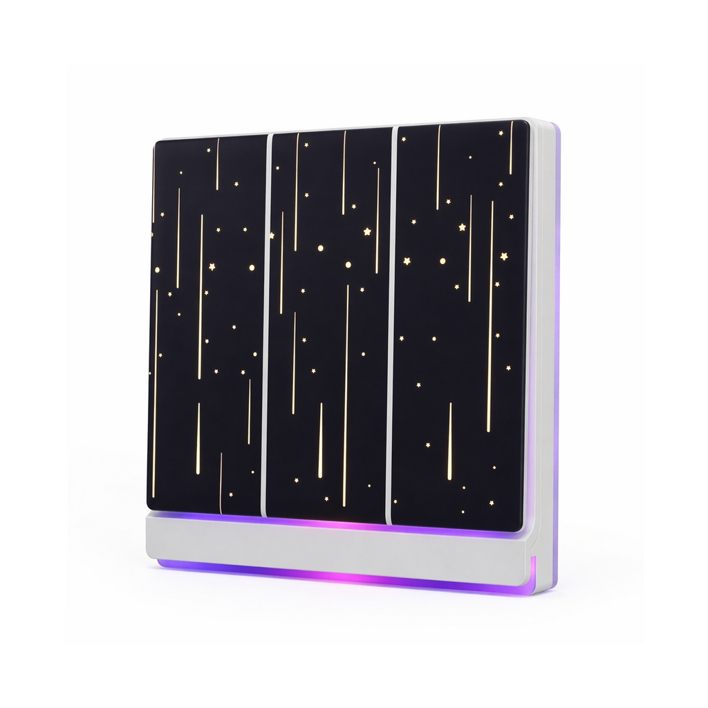 Interrupteur tactile NéoTouch Ultimate T5 Pro noir avec halo LED sur fond blanc