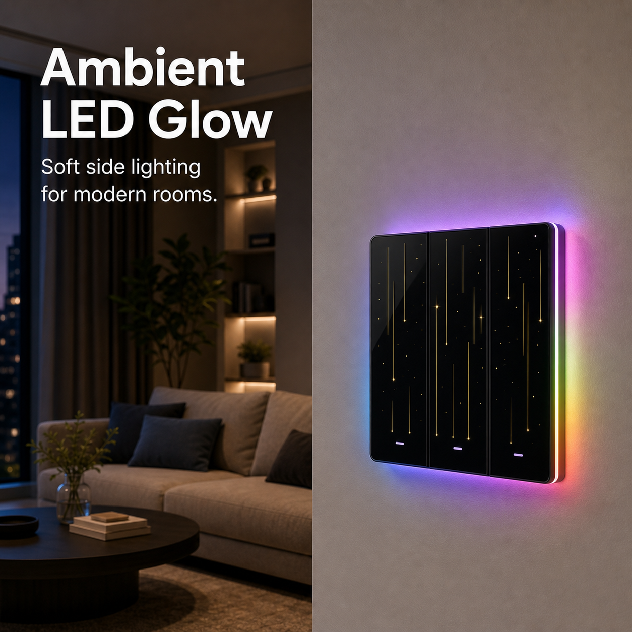 Ambient LED glow feature image for NéoTouch Ultimate T5 Pro tactile wall switch