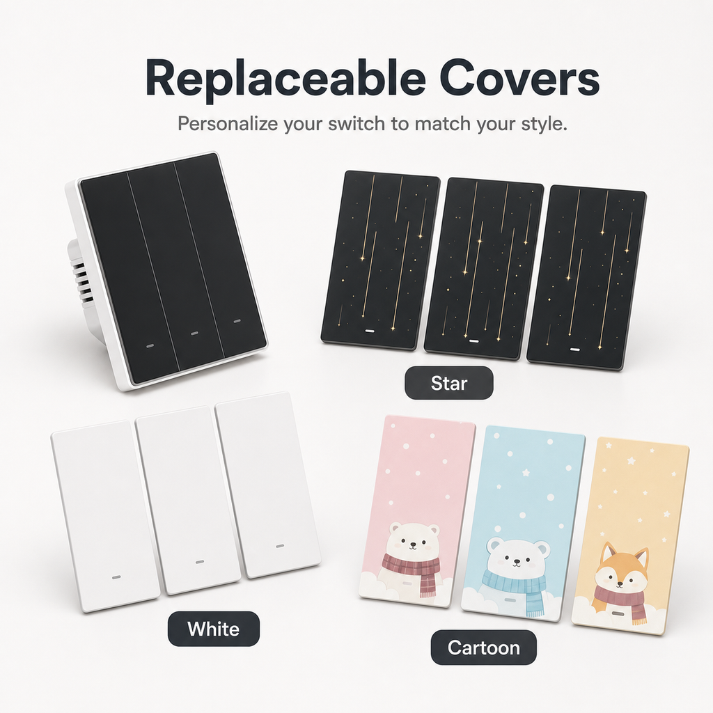 Replaceable cover options for NéoTouch Ultimate T5 Pro tactile wall switch
