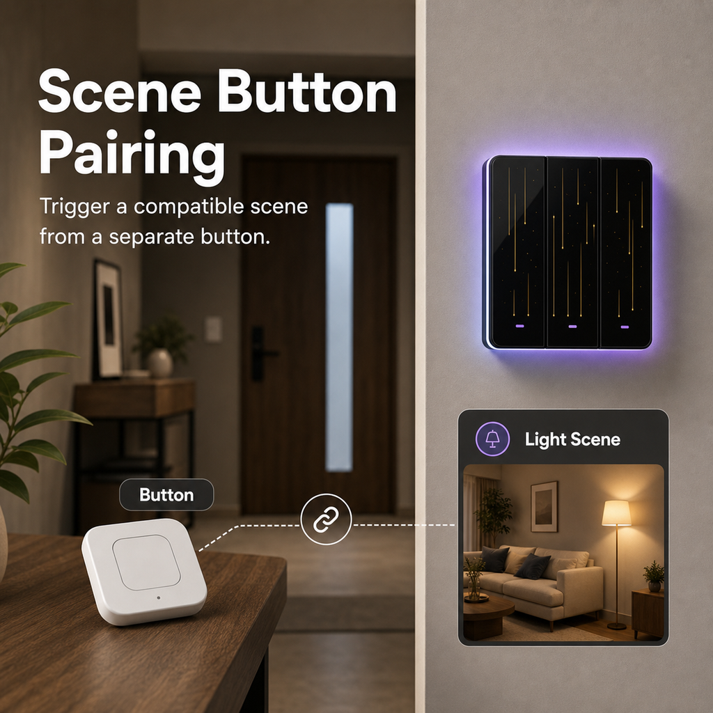 Scene button pairing feature image for NéoTouch Ultimate T5 Pro wall switch with generic button