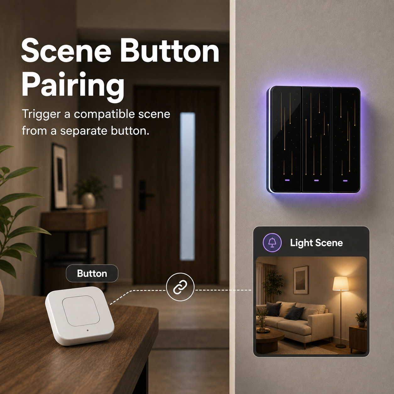Scene button pairing feature image for NéoTouch Ultimate T5 Pro wall switch with generic button