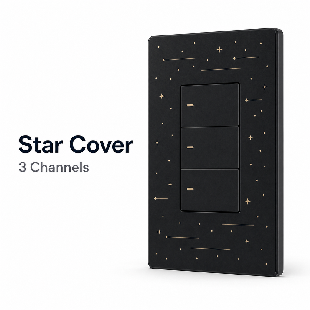 Black star-pattern replaceable cover for NéoTouch Ultimate T5 Pro three-channel panel