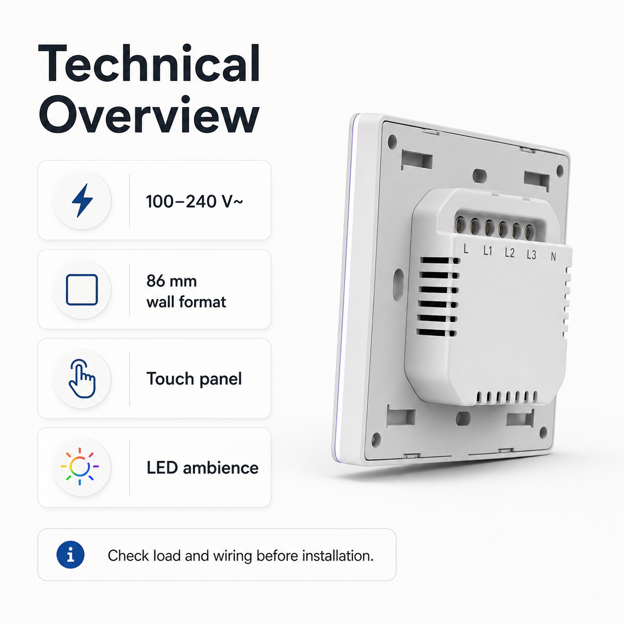Technical overview for NéoTouch Ultimate T5 Pro tactile wall switch