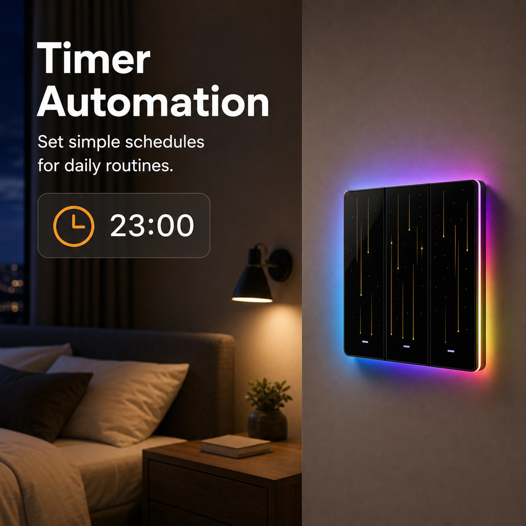 Timer automation feature image for NéoTouch Ultimate T5 Pro tactile wall switch