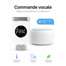 NéoValve Comfort, commande vocale pour régler la température simplement avec assistant compatible.