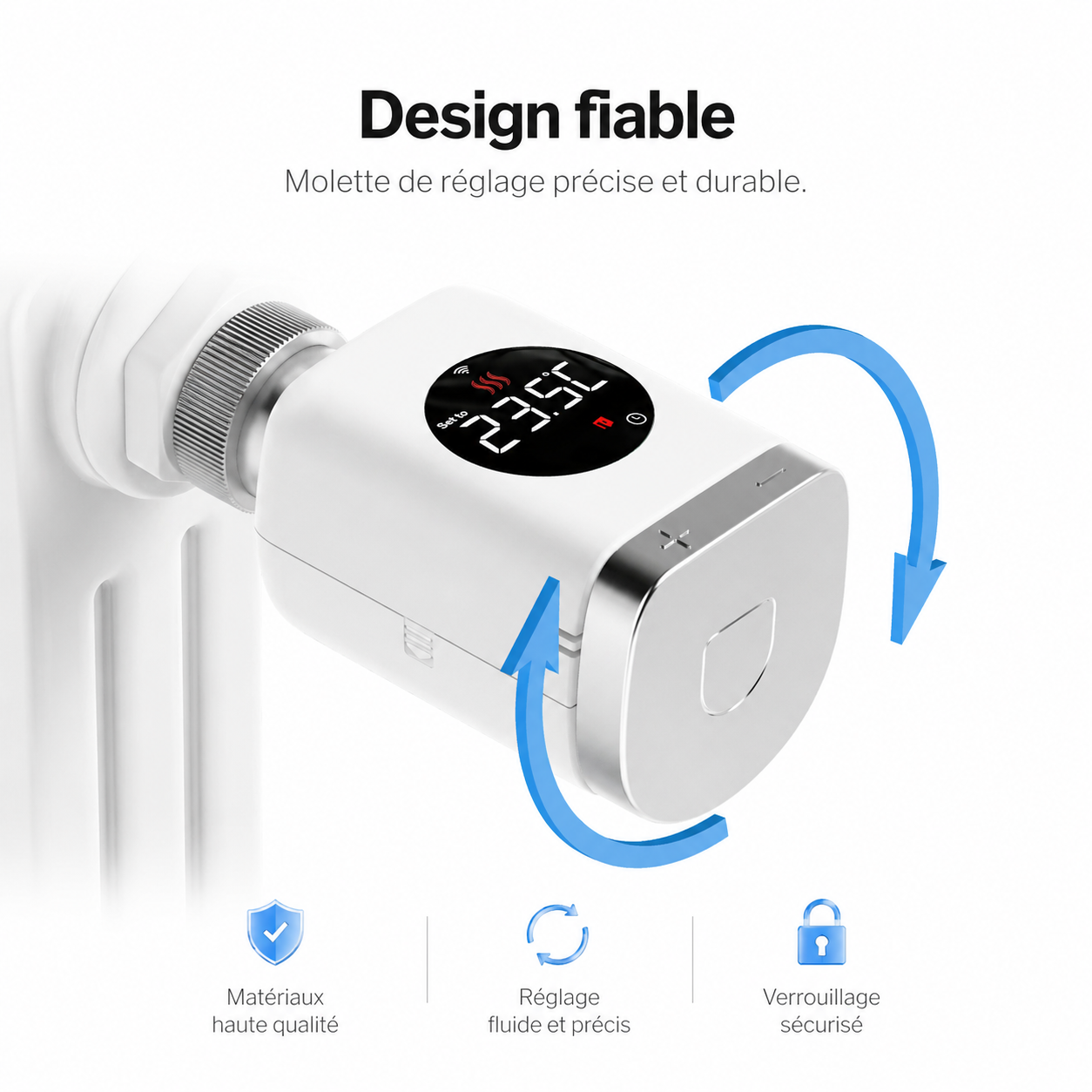 NéoValve Comfort, design fiable avec molette de réglage précise et verrouillage sécurisé.
