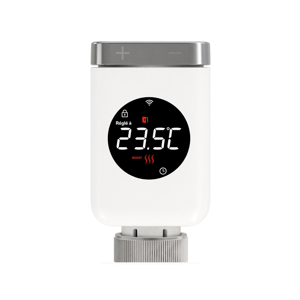 Lot de 1 vanne thermostatique connectée NéoValve Comfort sur fond studio blanc