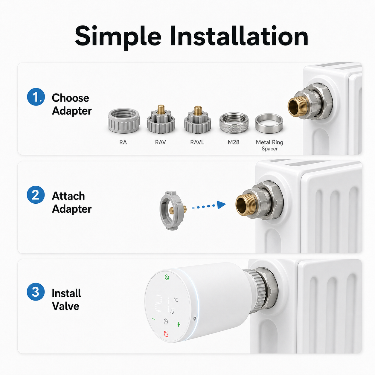Simple installation steps for NéoValve Comfort V2 radiator valve