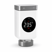 Studio packshot of NéoValve Comfort V2 smart radiator thermostatic valve