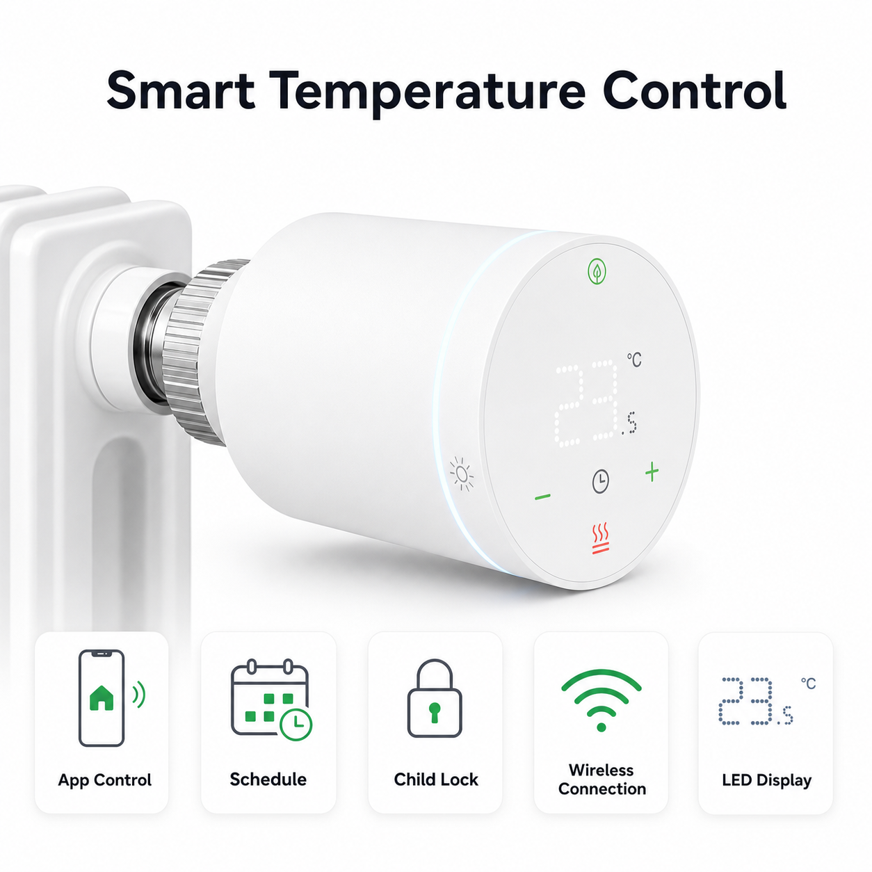 Smart temperature control features for connected radiator thermostatic valve
