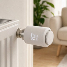Close-up detail of Classic Zigbee thermostatic radiator valve on radiator