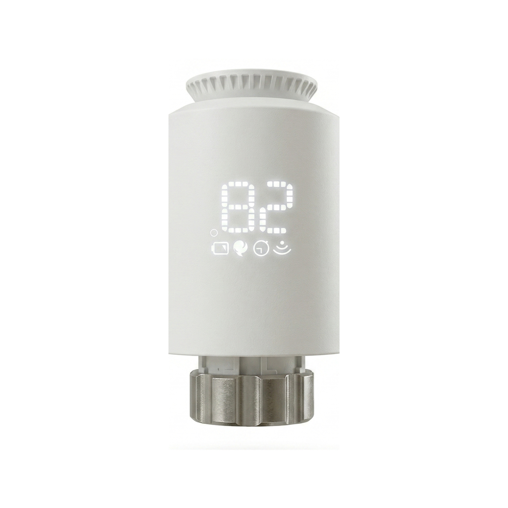 Vanne thermostatique connectée NéoValve Essential Zigbee lot de 1 vue de face sur fond blanc studio.