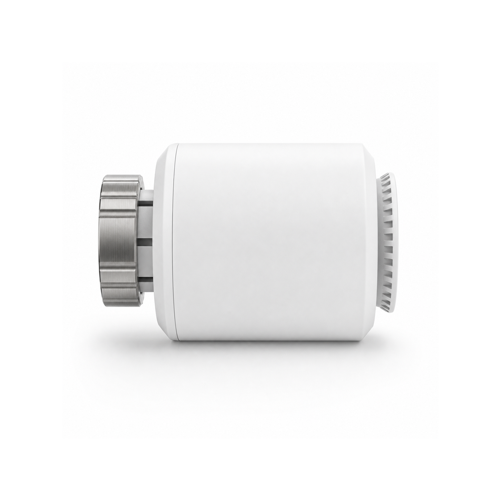 Vanne thermostatique connectée NéoValve Essential Zigbee lot de 1 vue latérale sur fond blanc studio.