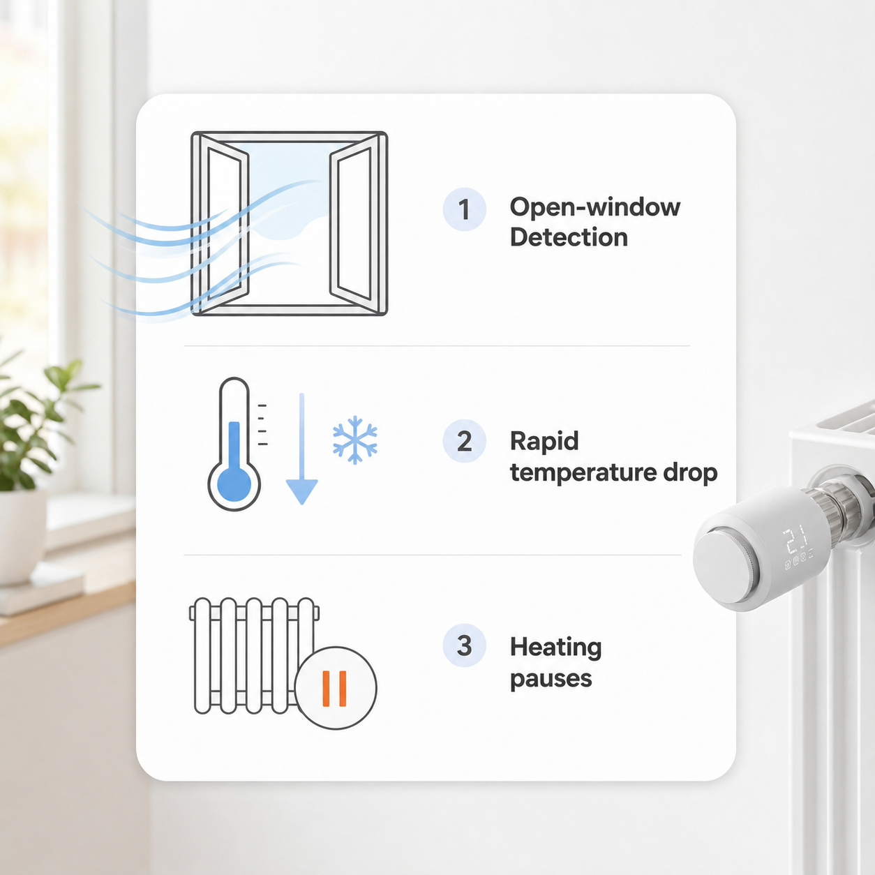 Open-window detection diagram for smart thermostatic radiator valve