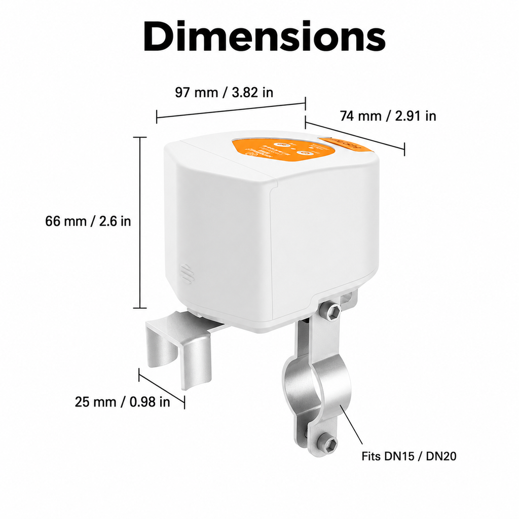 Dimensions diagram for smart water and gas valve controller