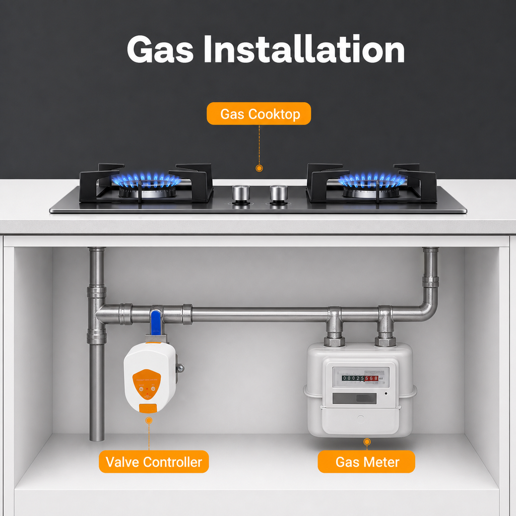 Gas installation schematic for smart valve controller