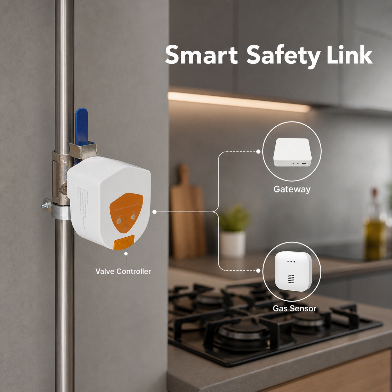 Gas sensor linkage scenario with smart valve controller