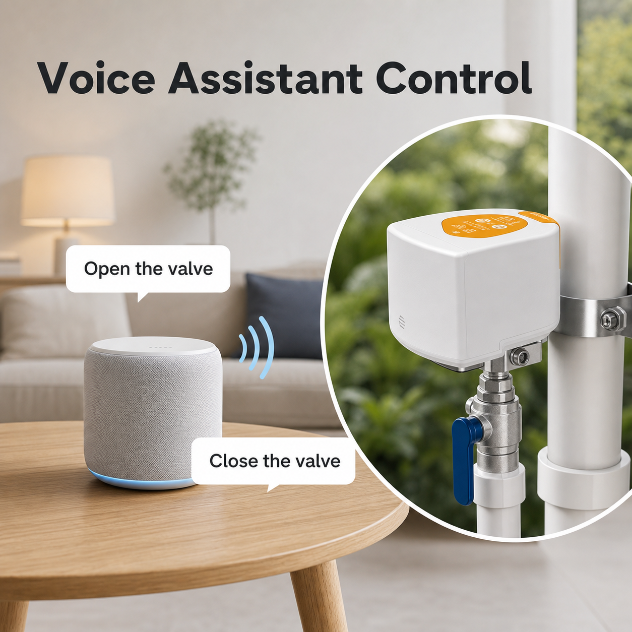 Generic voice assistant control for smart valve controller