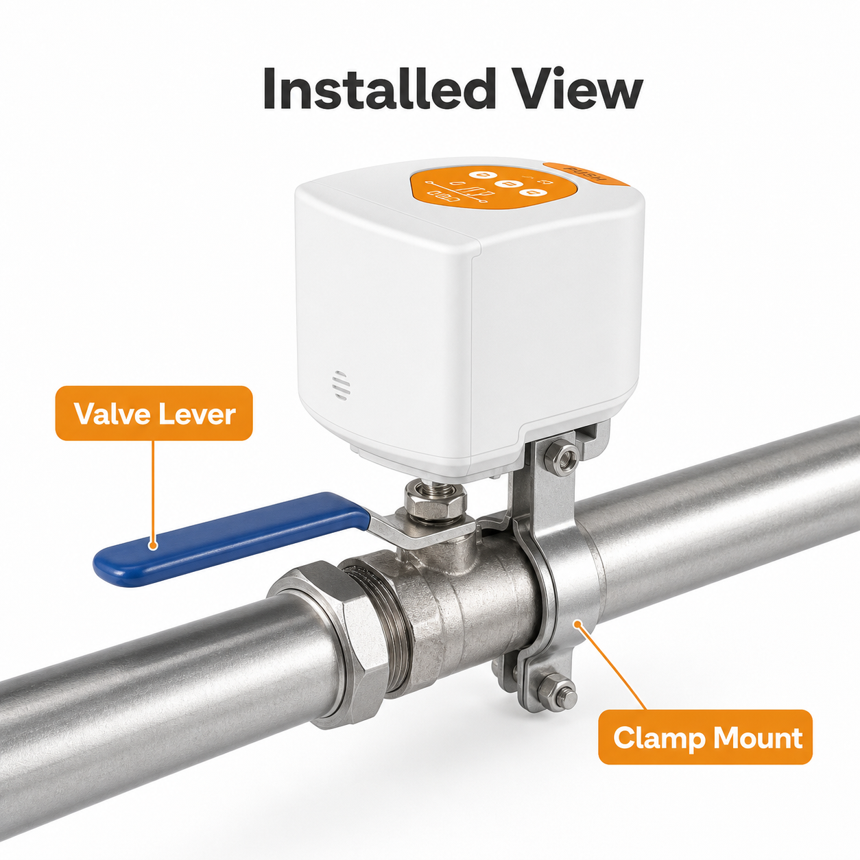 Installed view of smart valve controller on pipe