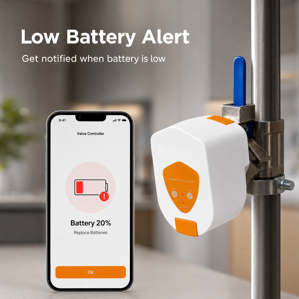 Low battery alert screen for smart valve controller