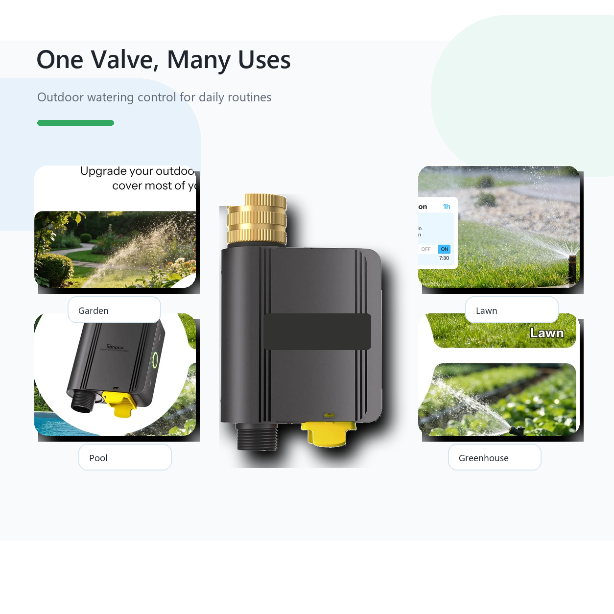 Hydro Lite Pro Zigbee water valve shown for garden pool and greenhouse watering uses