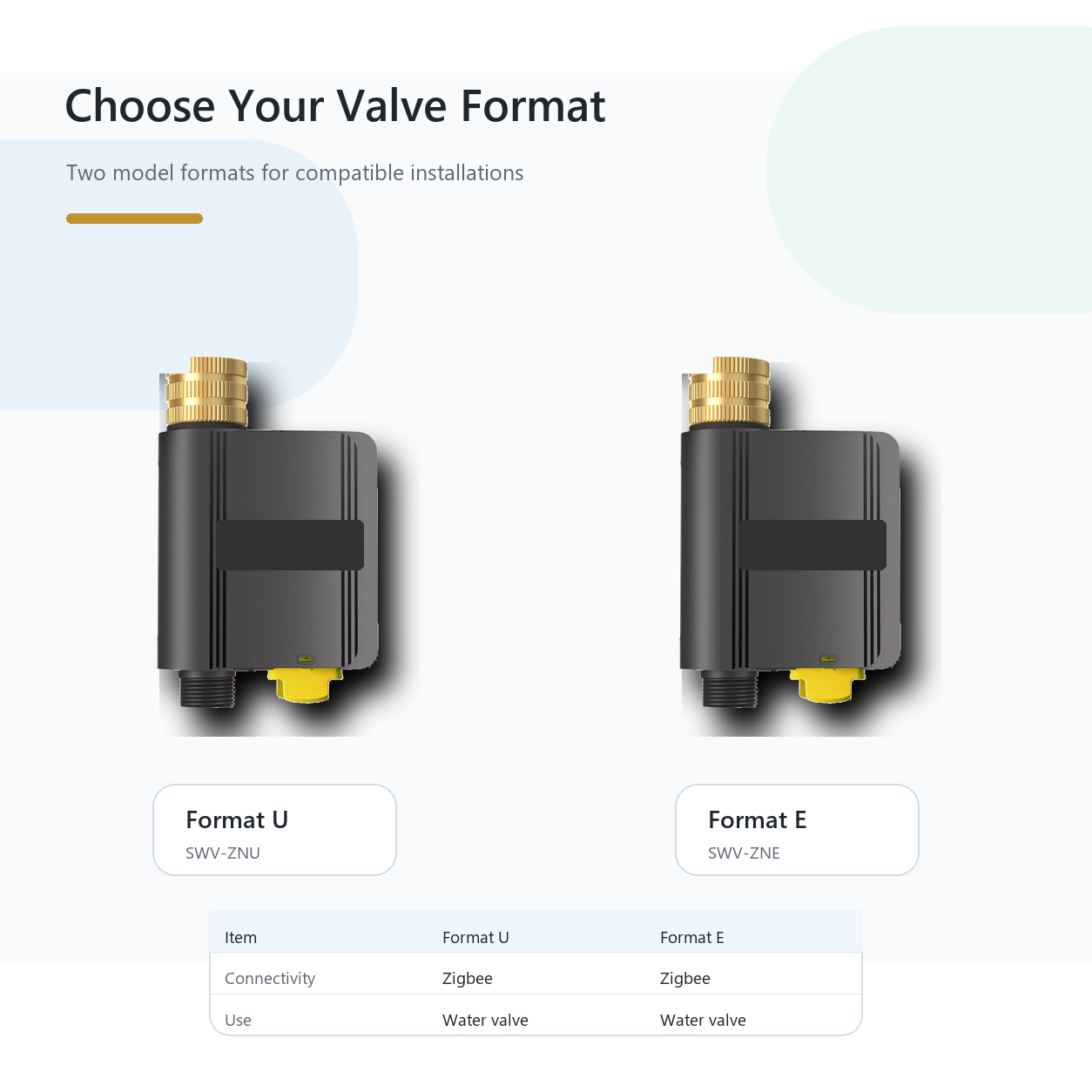 Format U and Format E variant guide for Hydro Lite Pro water valve