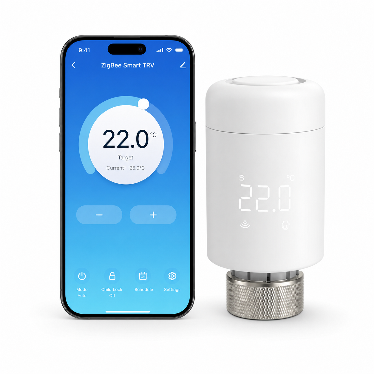 ZigBee smart thermostatic radiator valve with generic mobile app temperature control