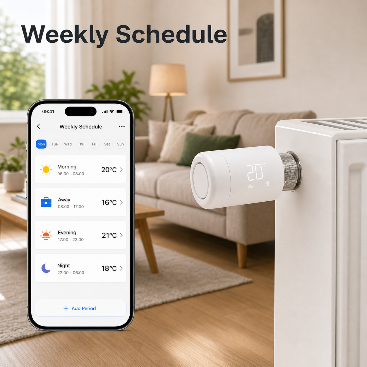 Weekly heating schedule interface for a ZigBee smart thermostatic radiator valve
