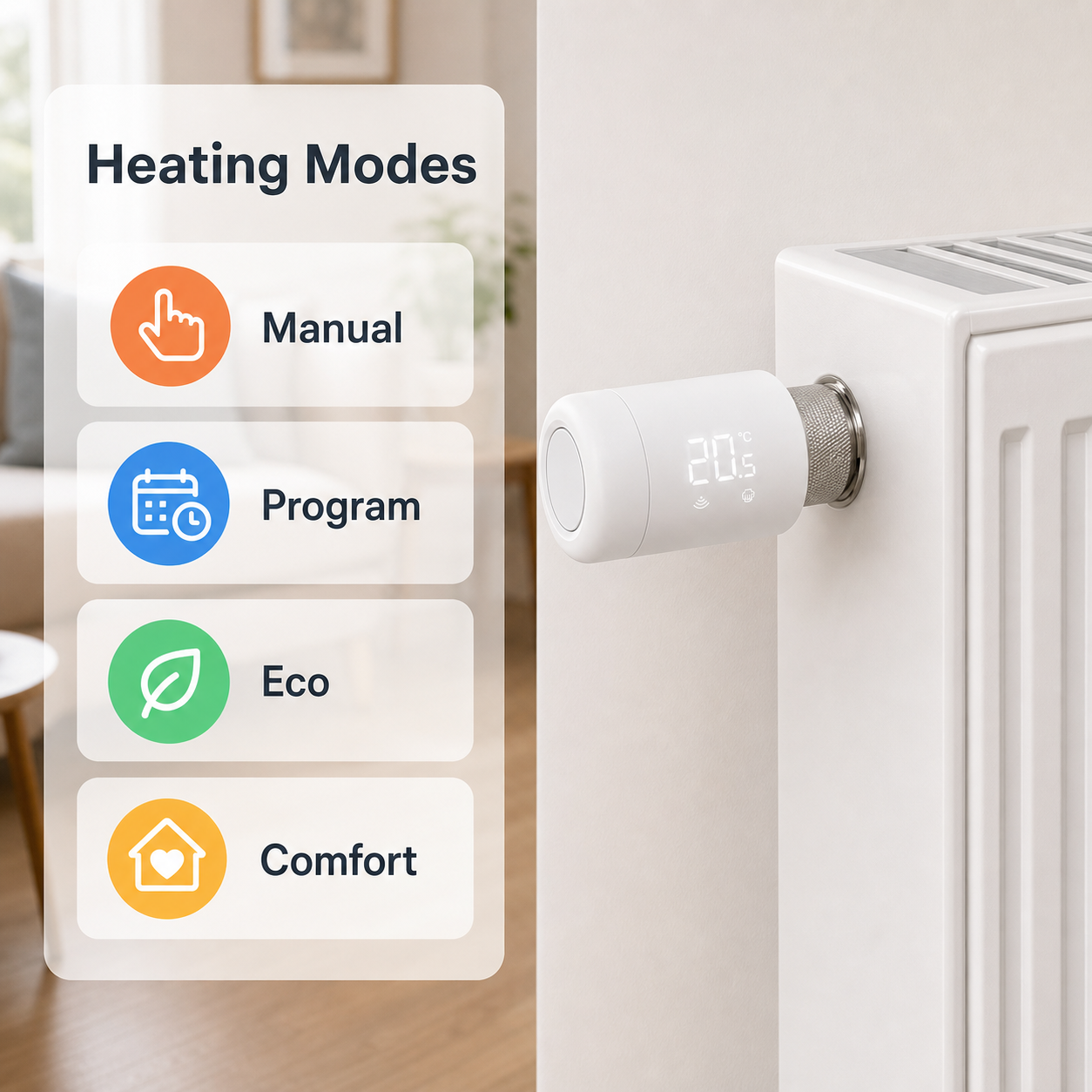 Heating modes for a ZigBee smart thermostatic radiator valve installed on a radiator