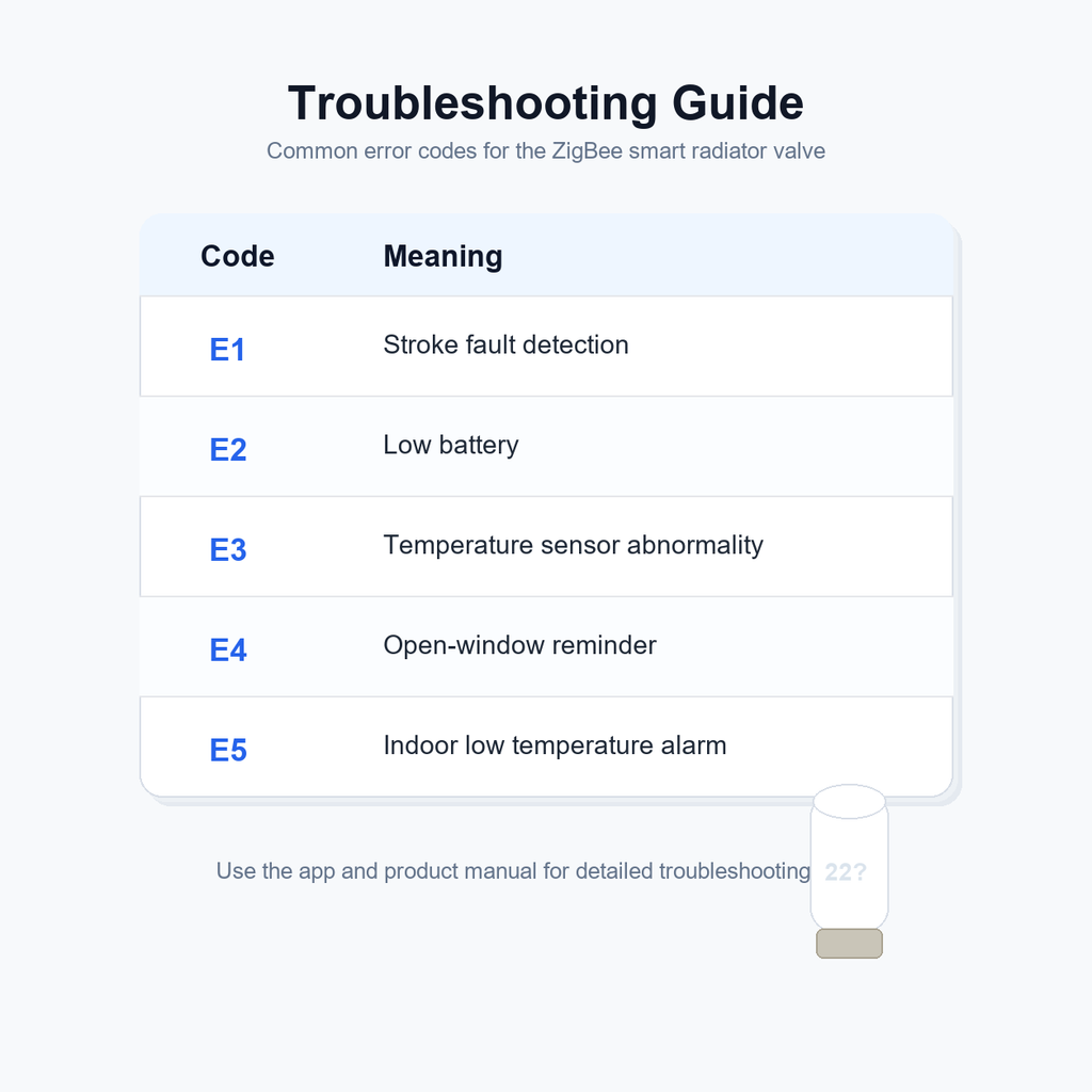 Troubleshooting guide for ZigBee smart thermostatic radiator valve error codes