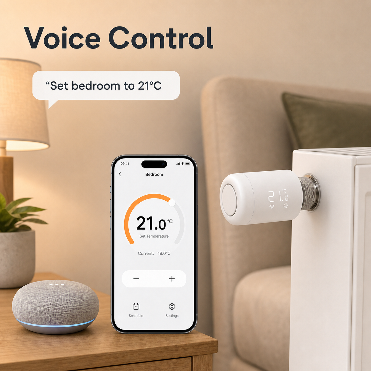 Voice control scene for setting a ZigBee smart radiator valve temperature