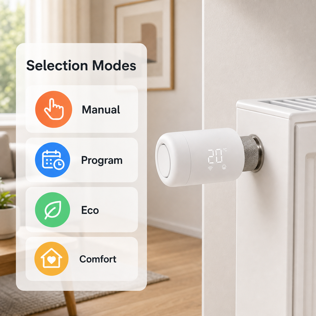 Selection modes for a ZigBee smart thermostatic radiator valve