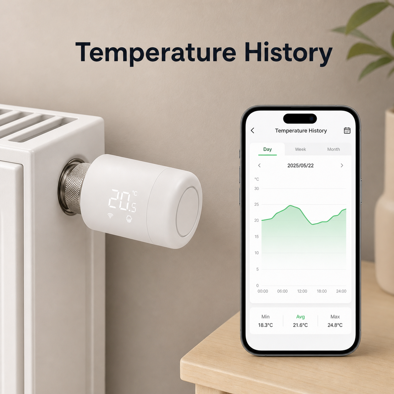 Temperature history chart for a ZigBee smart thermostatic radiator valve