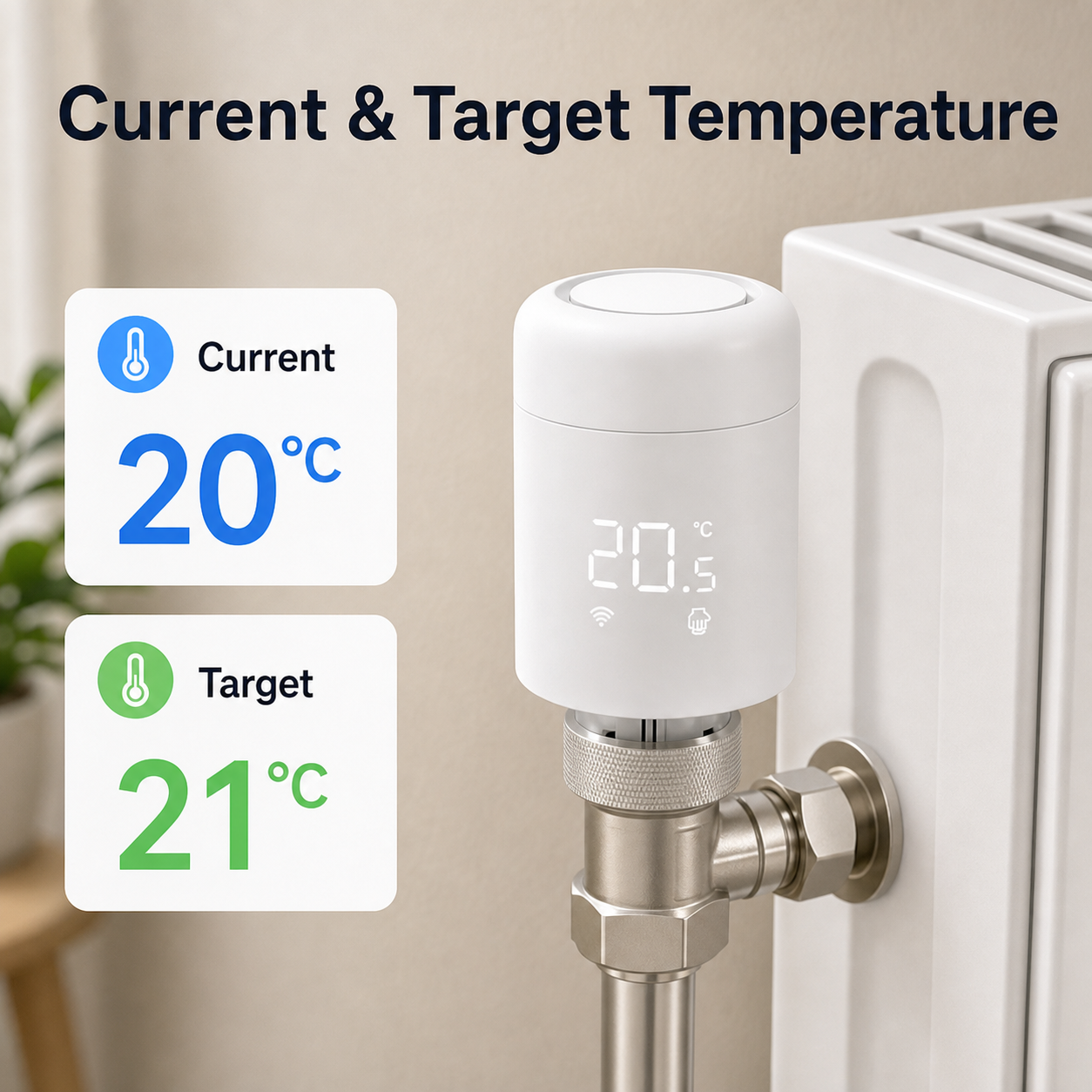 Current and target temperature display for a ZigBee smart radiator valve