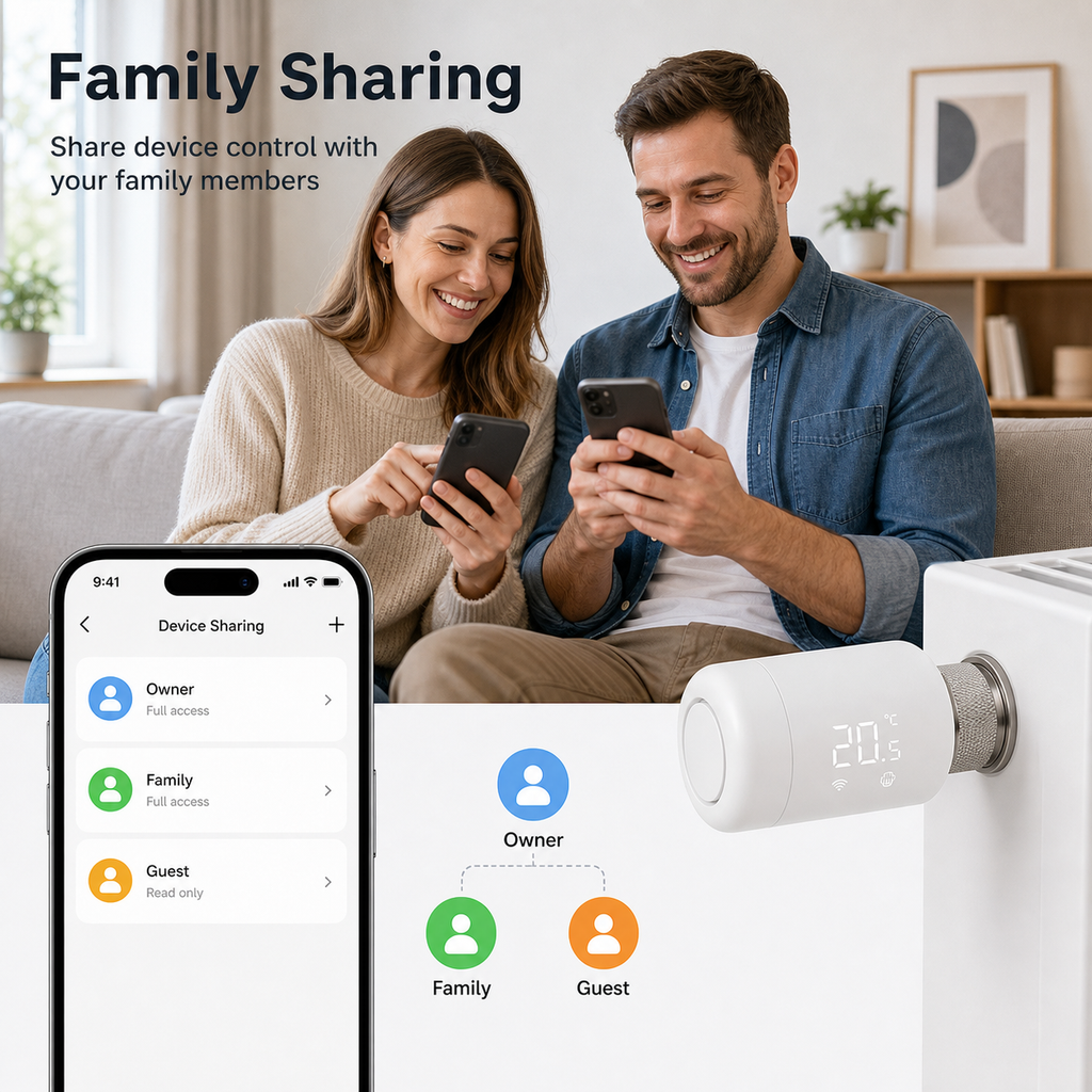 Family sharing control for a ZigBee smart thermostatic radiator valve