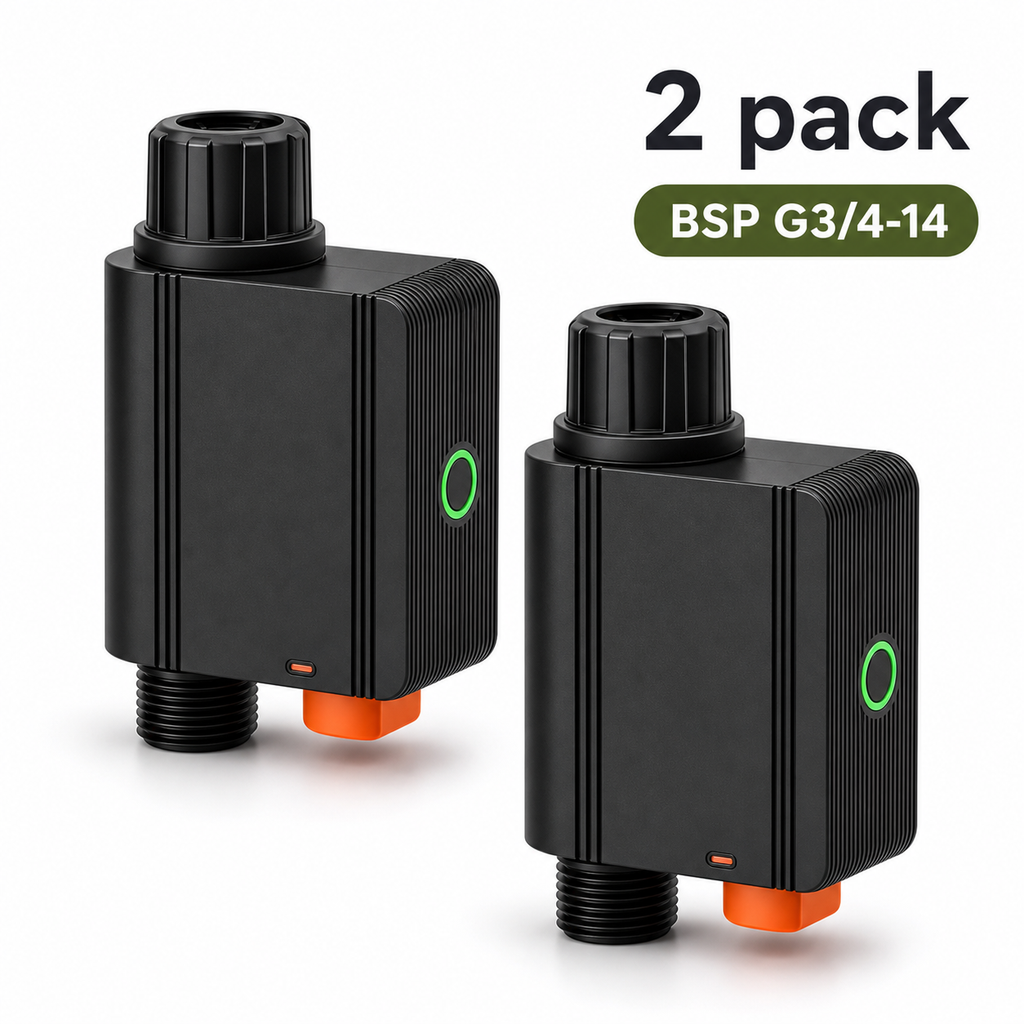 Studio packshot of 2 pack BSP G3/4-14 smart water valves