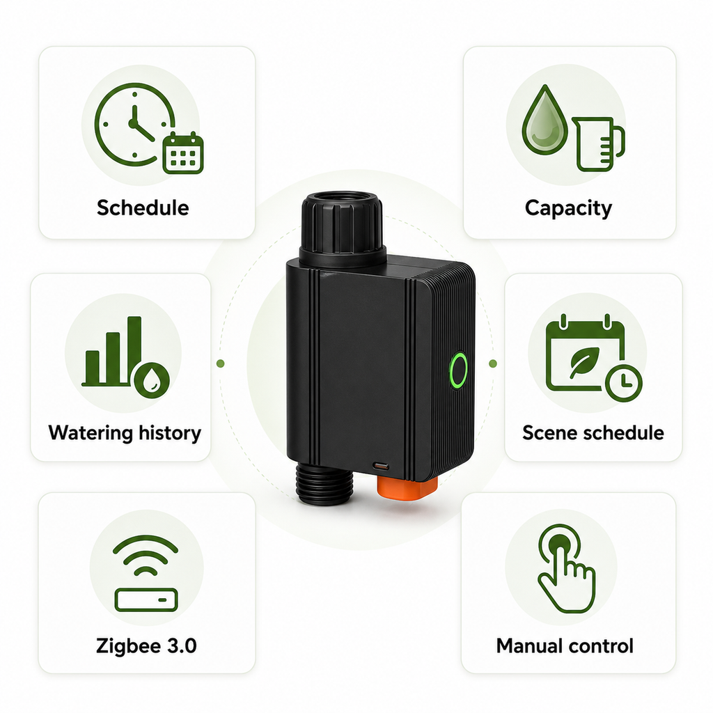 Feature grid for Zigbee smart water valve irrigation modes