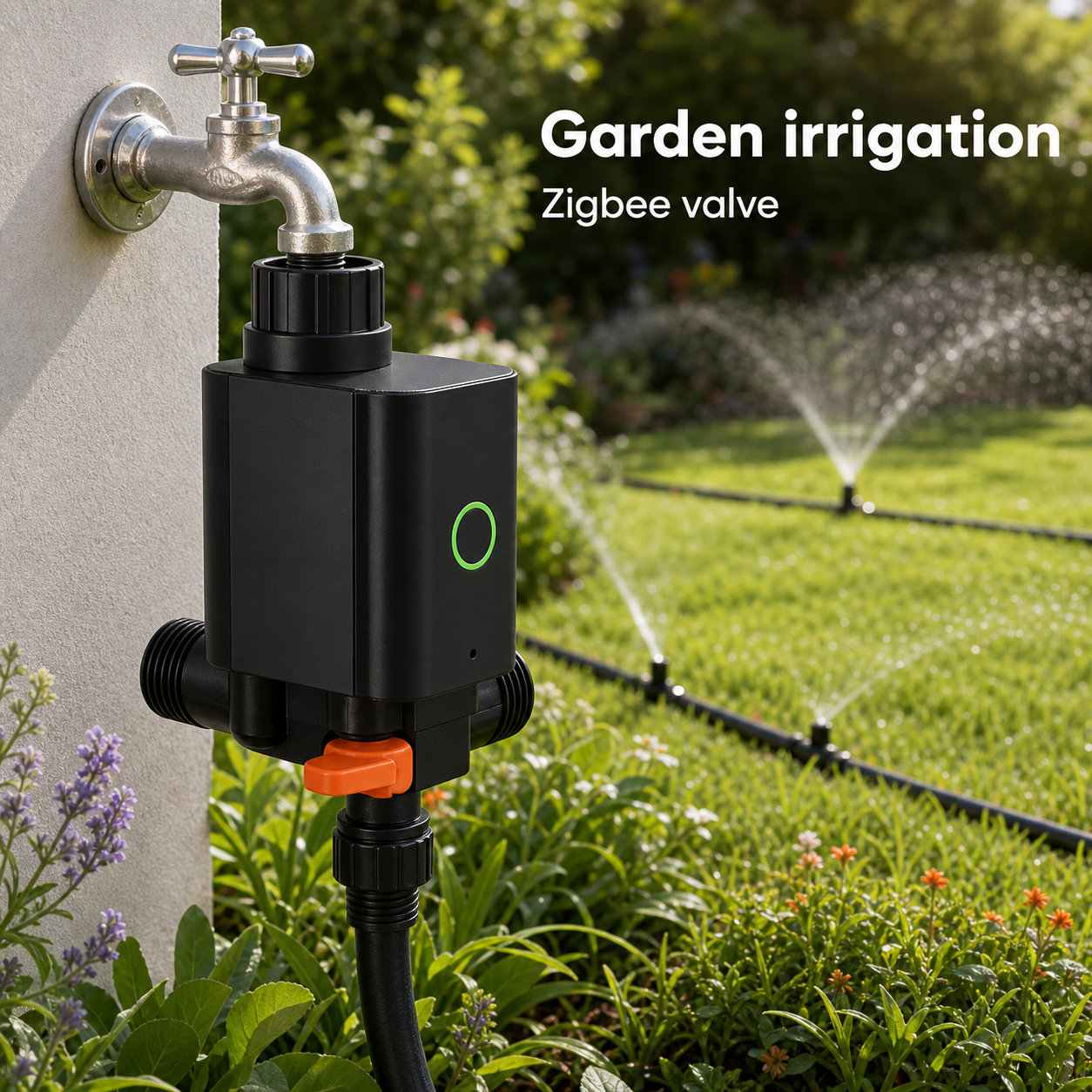 Smart Zigbee water valve installed for garden irrigation