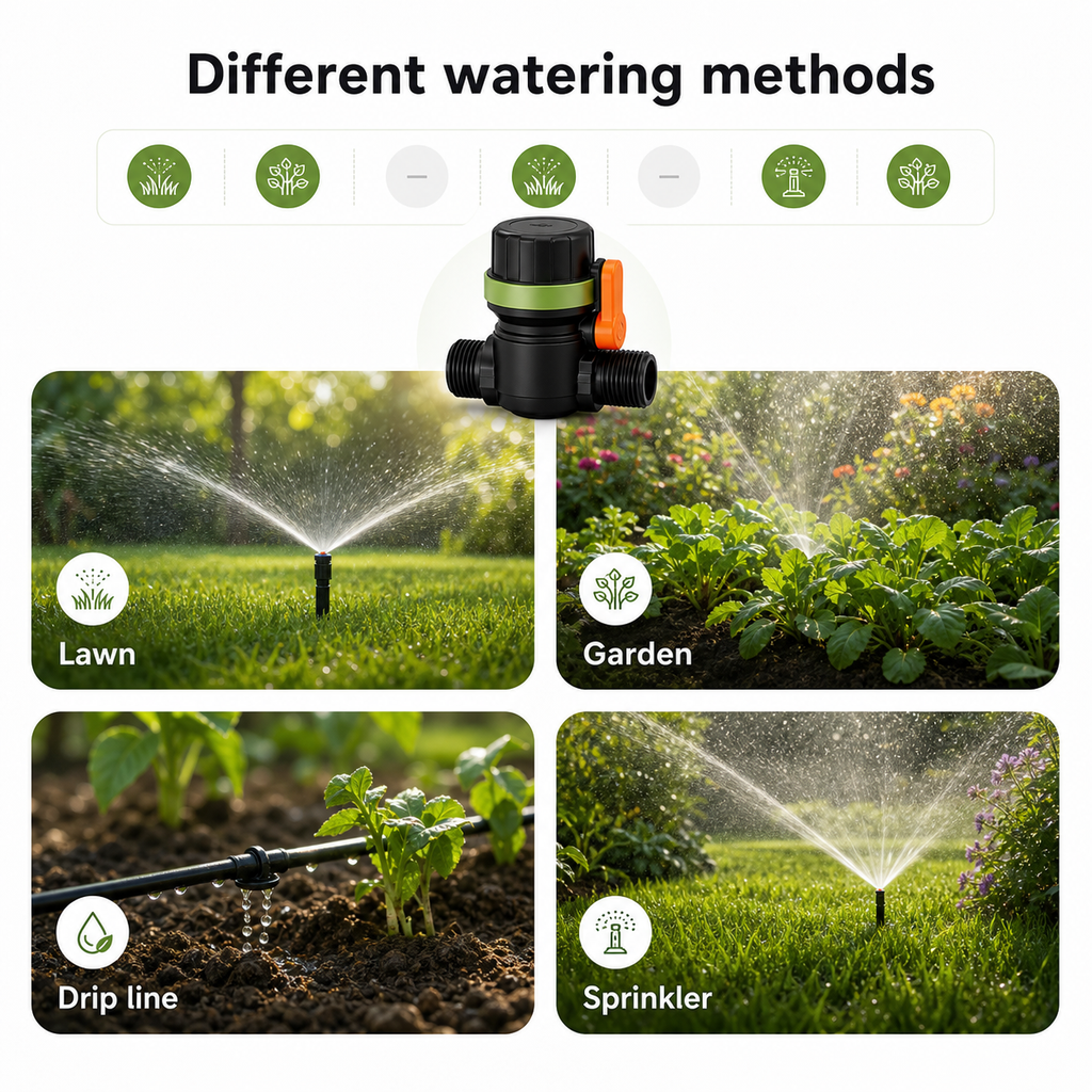 Different watering methods supported by smart garden water valve