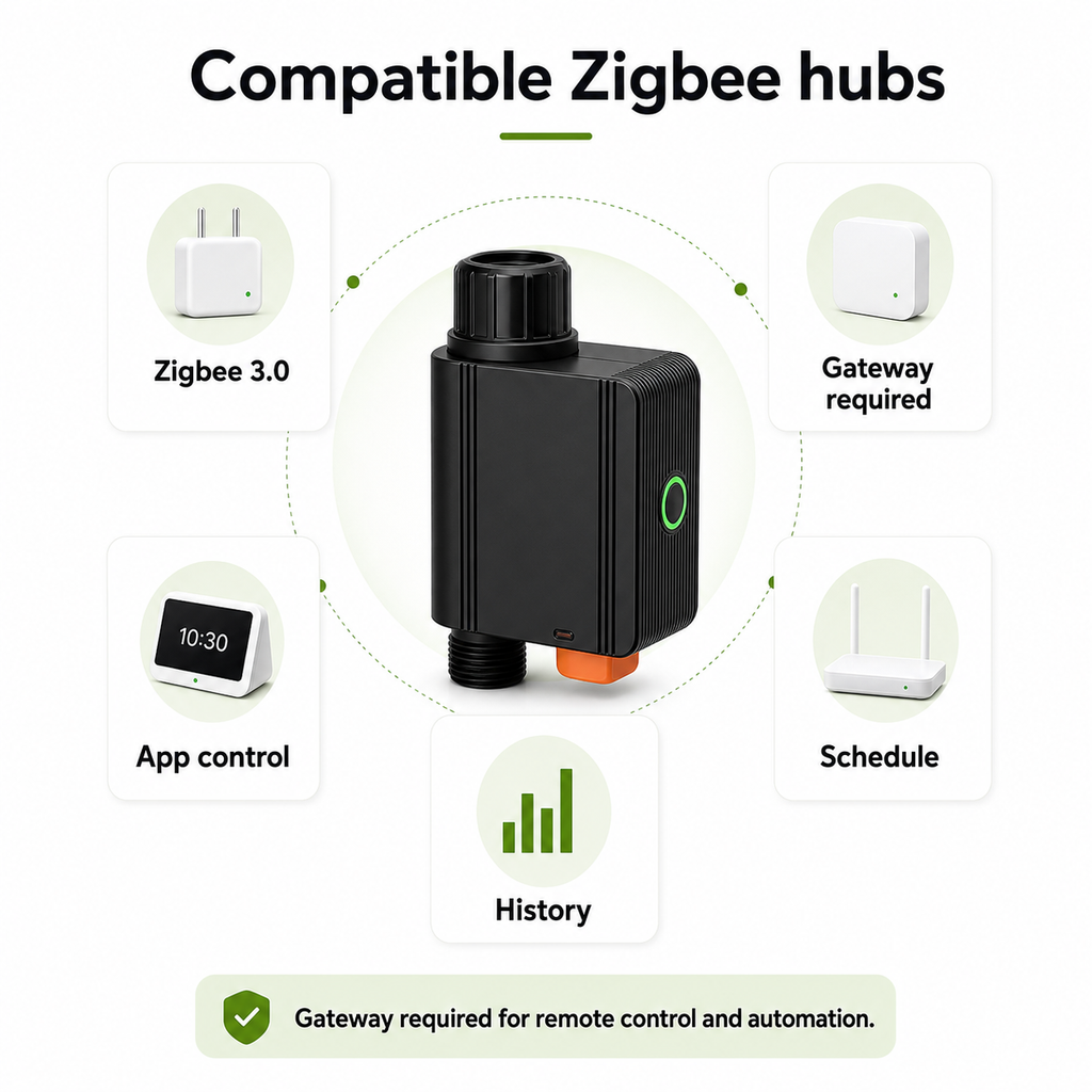 Compatible Zigbee hub overview for smart water valve