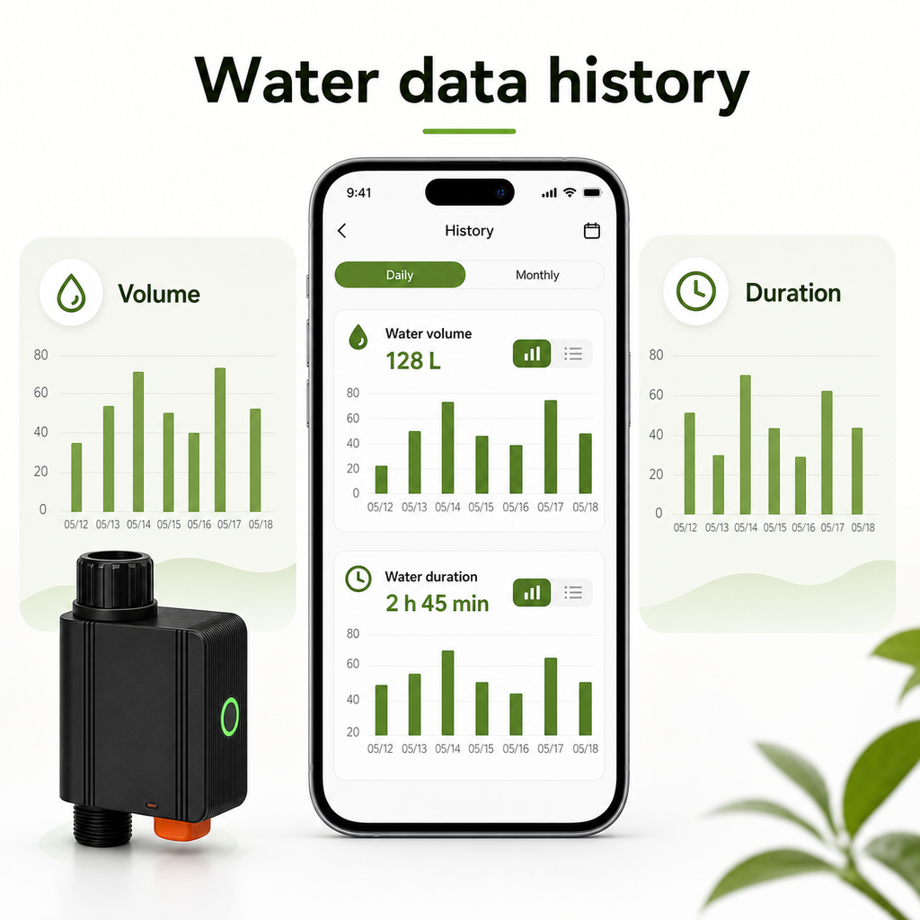 Water data history dashboard for smart Zigbee water valve