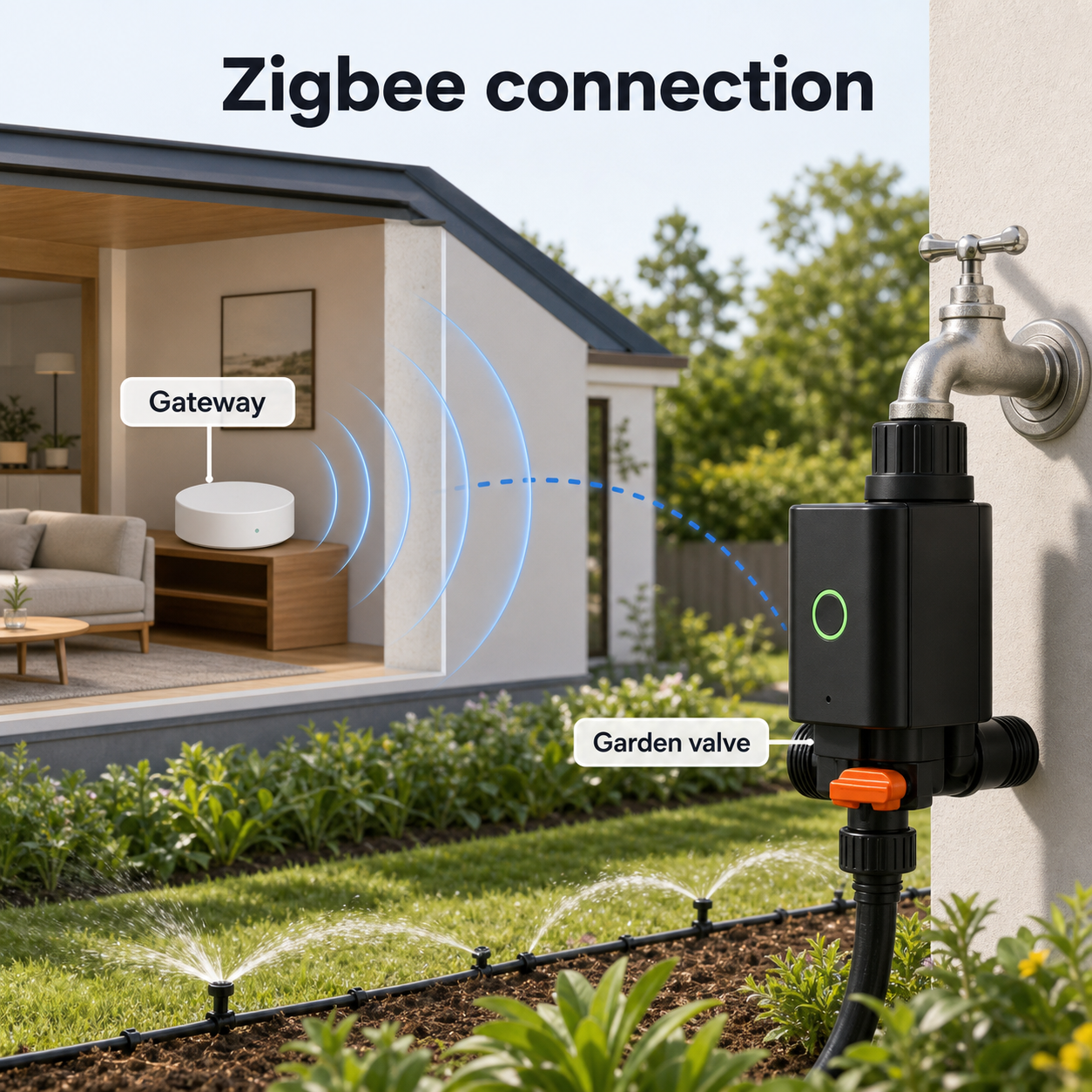 Zigbee gateway connection diagram for smart garden water valve