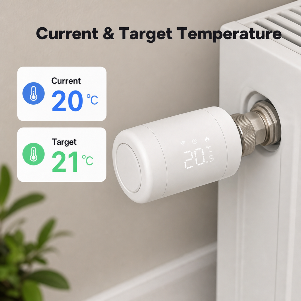 Current and target temperature visual for Wi-Fi radiator valve