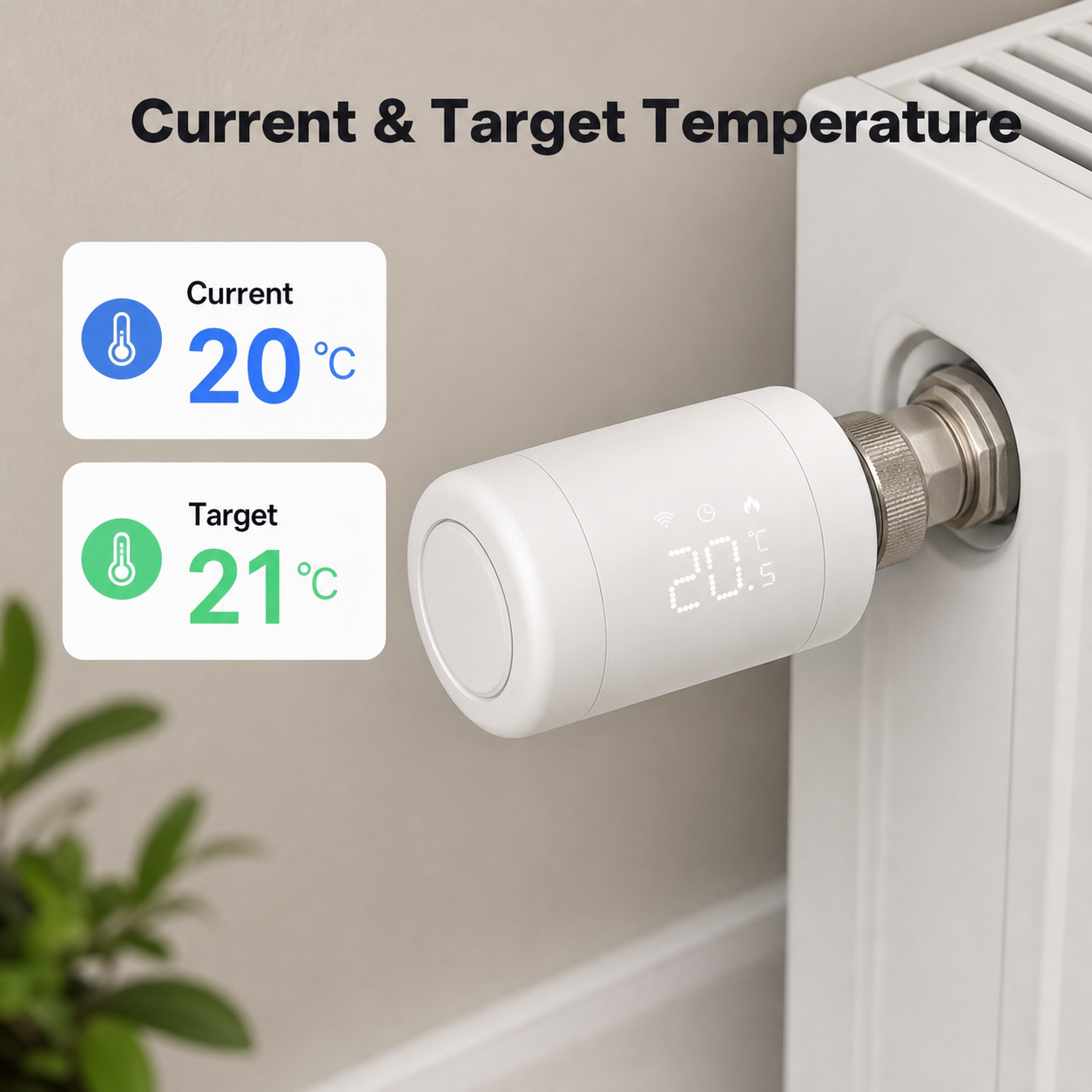 Current and target temperature visual for Wi-Fi radiator valve