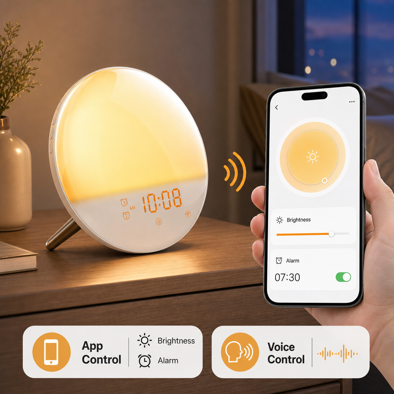 Generic app and voice control for WiFi wake-up light